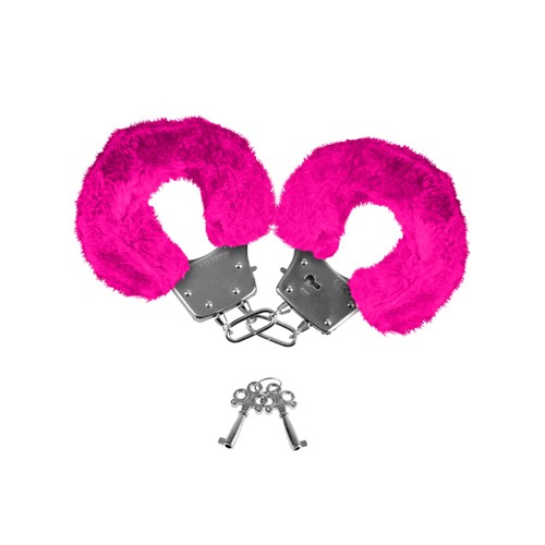 Handschellen mit Neon Pelzmanschetten - pink