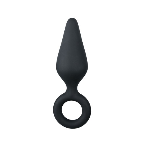 Silikon Analplug mit Zugring in schwarz - Klein 8,5 cm