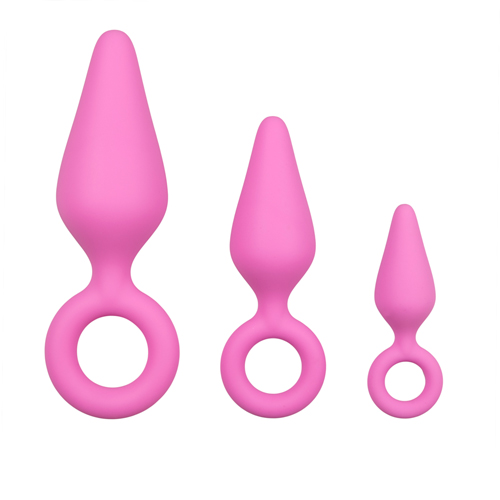 rosa Silikon Analplug Set mit Zugring