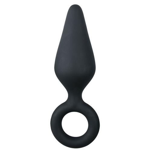 Schwarzer Silikon Analplug mit Zugring - Groß