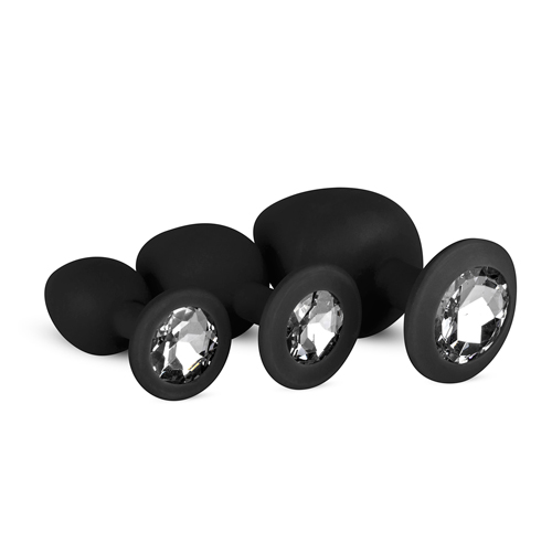 Silikon Analplug Set mit Diamant - Schwarz