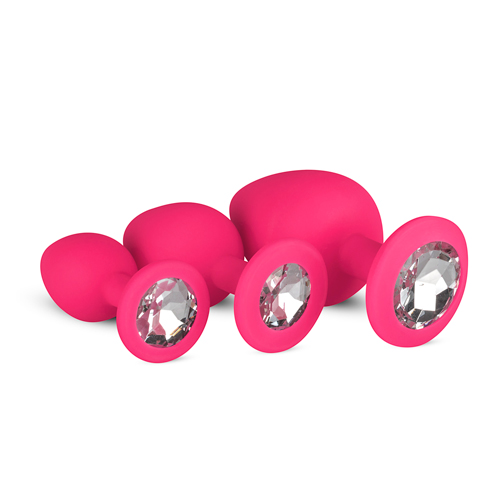 Silikon Analplug Set mit Diamant - pink