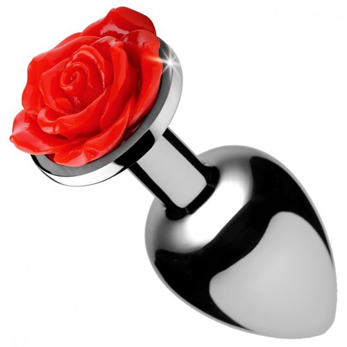 Aluminium Analplug mit roter rose