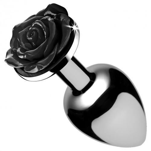 Aluminium Analplug mit schwarzer Rose