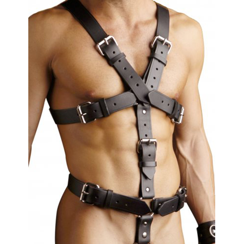 BDSM - Körperharness aus Leder mit abnehmbarem Penisring - Bondage